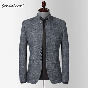 Мужской Блейзер Schinteon в английском стиле, приталенная куртка с воротником-стойкой, Повседневная китайская Туника высокого качества
