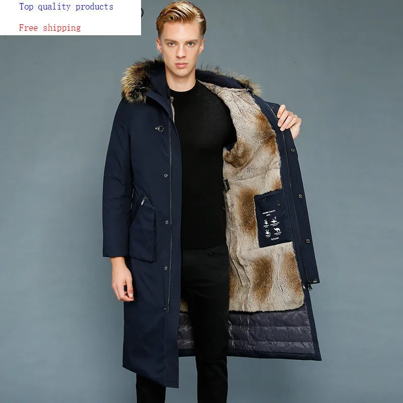 Парка мужская Длинная зимняя на гусином пуху с подкладкой из кроличьего меха 1807 1