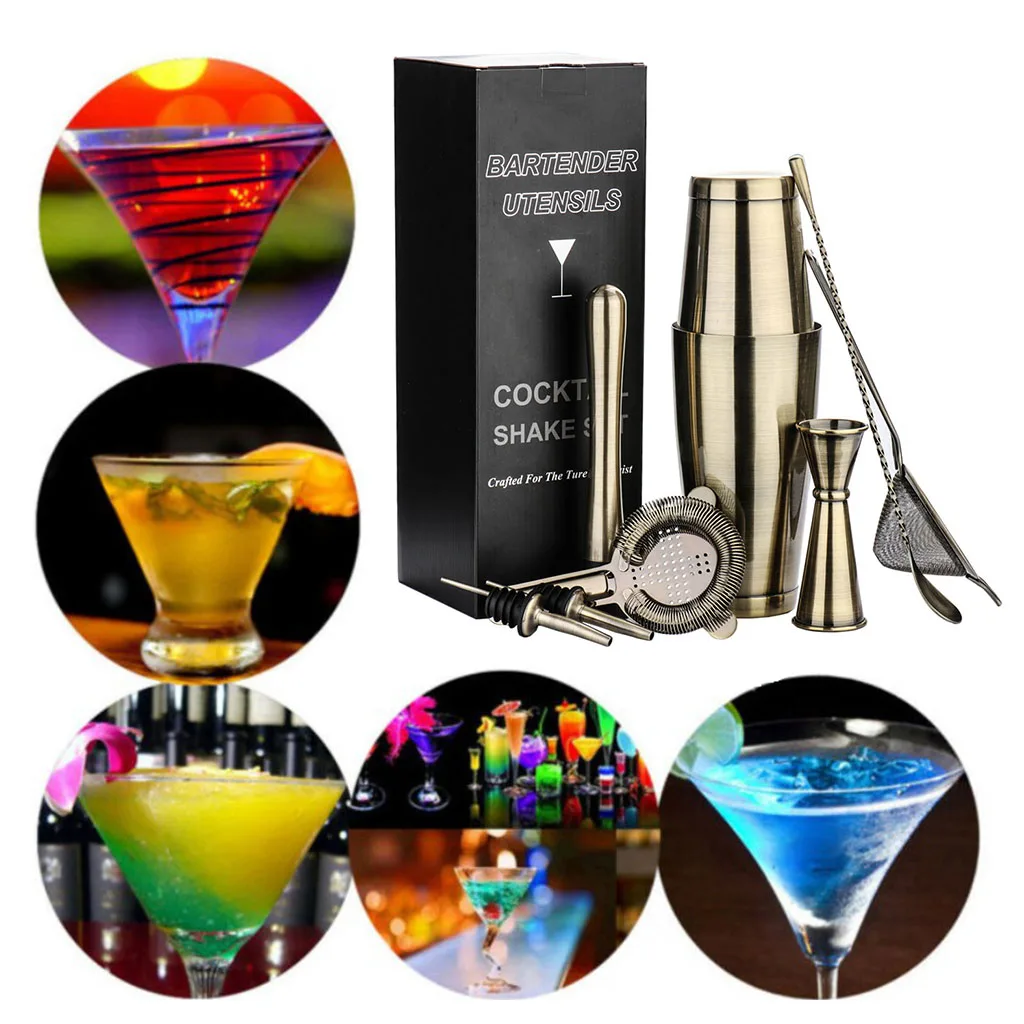 

8x Bartender Kit Cocktail Shaker Set Stainless Steel Bar Tools Cocktail Mixing