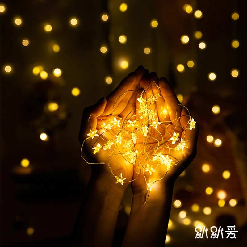 Светодиодный гирлянда со звездами сказочные огни на батарейках серебристый