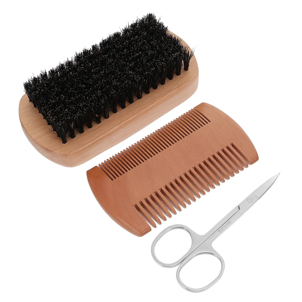 

1 Set Beard Care Set Beard Grooming Kit Double-sided Wooden Comb Portable Comb