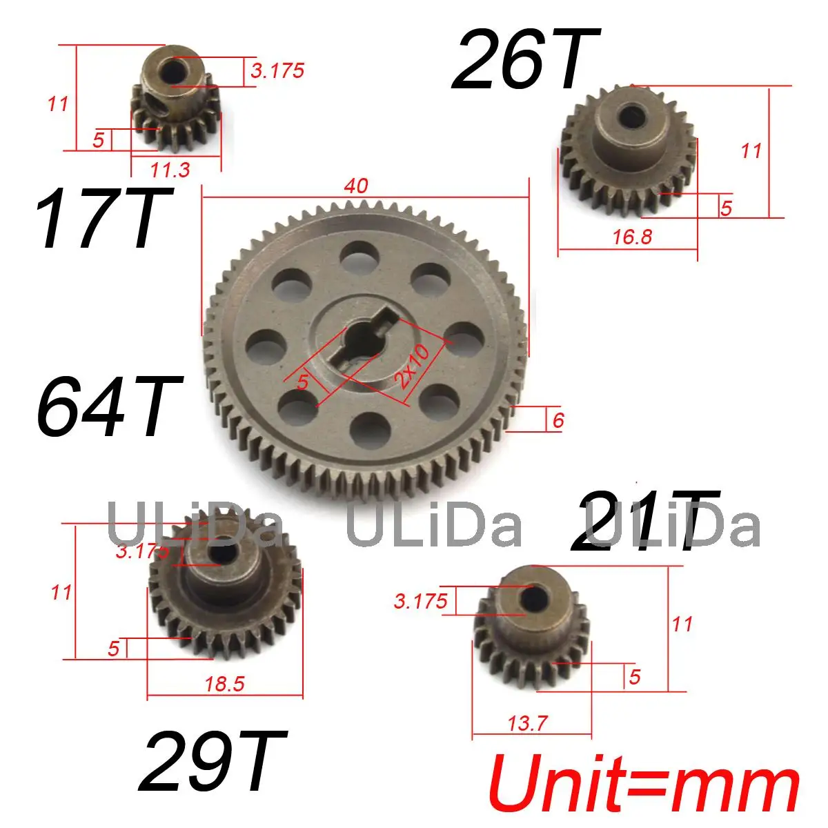 Metal Steel Spur Diff Differential Main Gear 64T Motor Pinion Gears 3.17MM 17T 19T 21T 23T 26T 11119 11181 11176 11189 HSP Car | Игрушки и