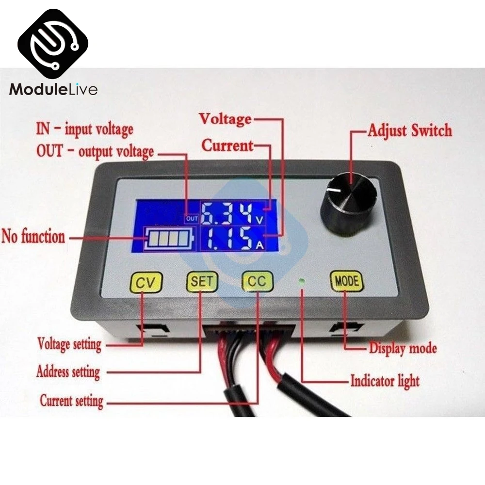Регулируемый понижающий источник питания DC 5A модуль 12 В 6 32 до 0 ЖК дисплей CC CV