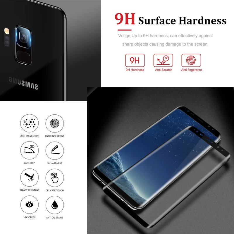 2в1 Защитное стекло для samsung galaxy s8 s9 plus s 8 9 Защита экрана cam с объективом камеры glas