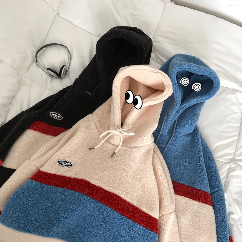 

Minimalist Long-sleeved Pullover Hooded Sweatshirts Tops 2020 Autumn Winter Fashion Female Casual Panelled Striped