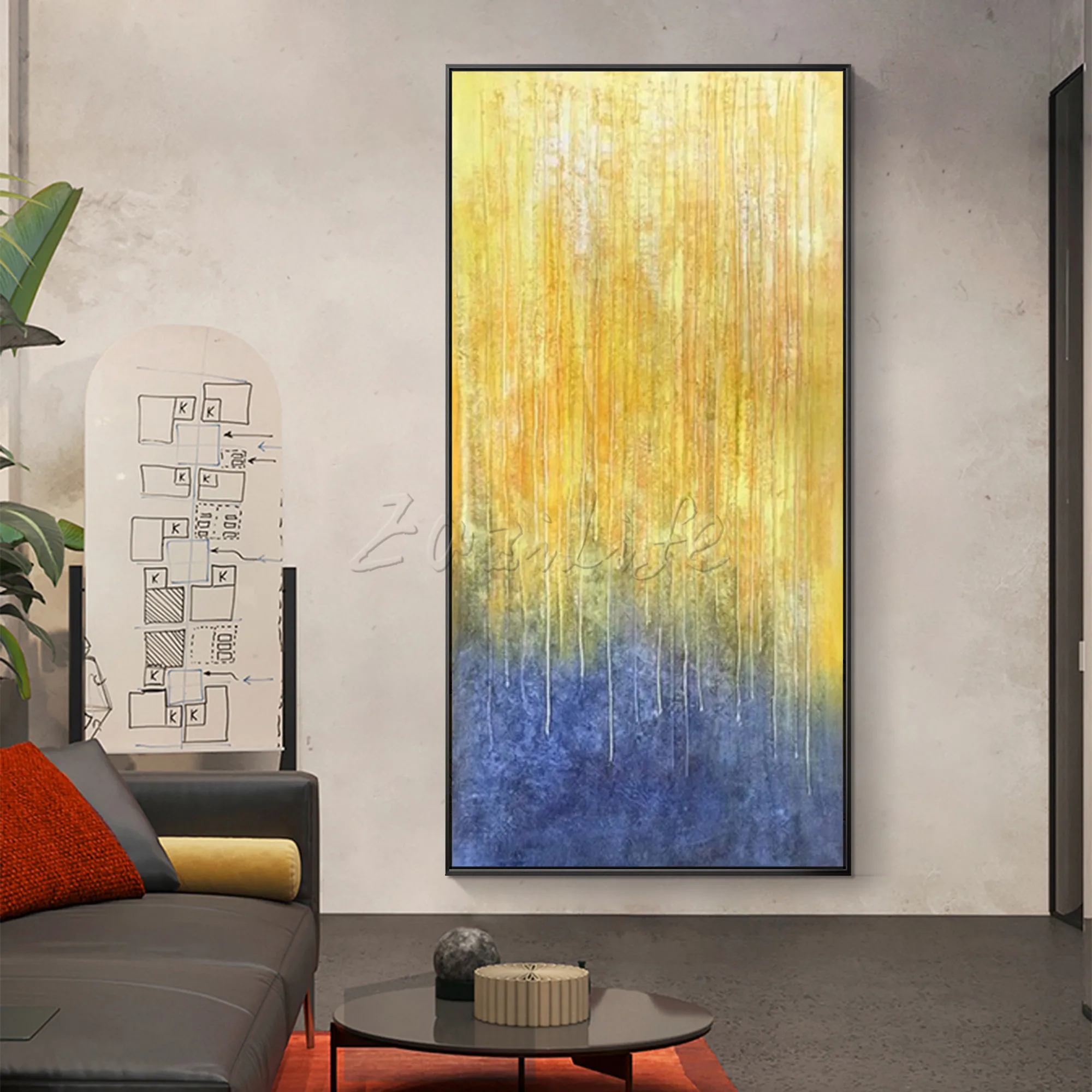 

Yellow Orange Gold Blue Modern Abstract Painting On Canvas Large Original Wall Art Acrylic Texture Painting Living room Decor