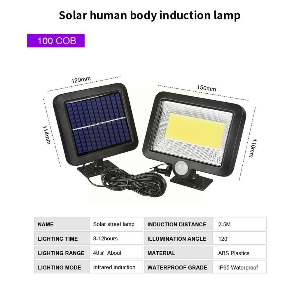

100LED COB Split Solar Wall Lamp Built-in Battery Induction Body Infrared Human Light Waterproof Outdoor Flood Garden Q8I4
