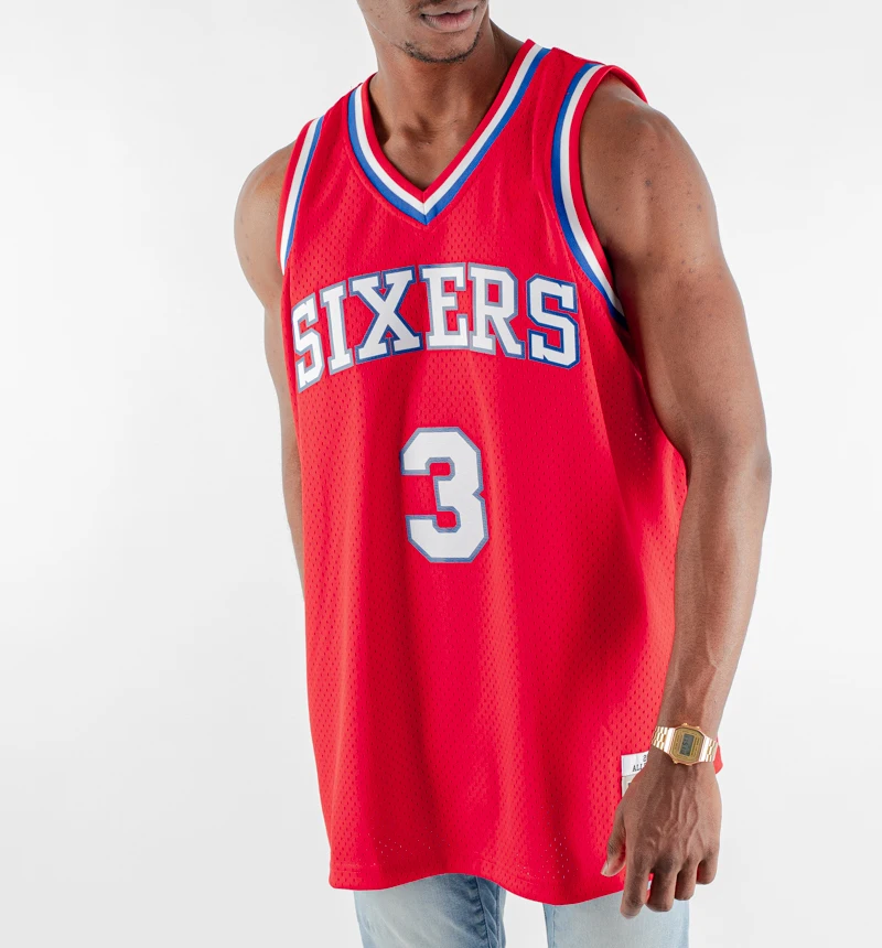 

Mens New American Basketball Clothes Philadelphia 76ers Allen Iverson European Size Ball Pants T Shirts Cool Tops Loose Cloth