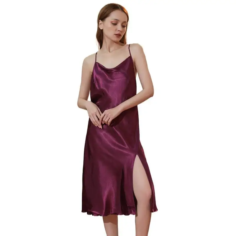 

High Split Sleep Dress Satin Sleepwear Spaghetti Strap Nightgown Women Nightdress Intimate Lingerie Sexy Nightwear Home Wear