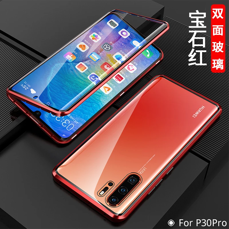 Huawei Nova5T чехол Nova 5 T чехол прозрачный металлический магнитный передний стеклянный задний Чехол чехол для телефона для huawei Nova 5 T 5 T Honor 20 9x чехол - Цвет: red