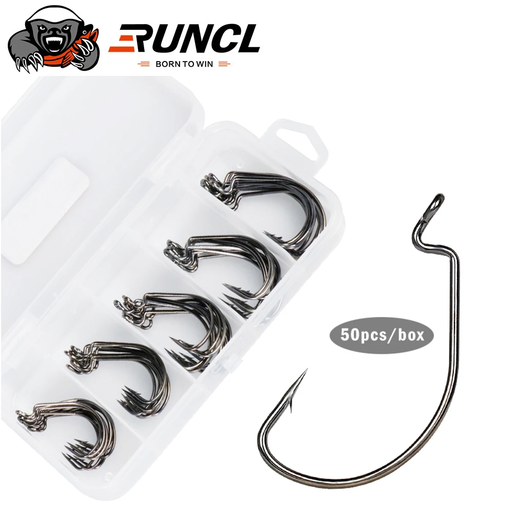 

RUNCL 50pcs Fishing Soft Worm Hooks High Carbon Steel Wide Super Lock Fishhooks Lure Softjerk Hooks Fishing Tackle 2020