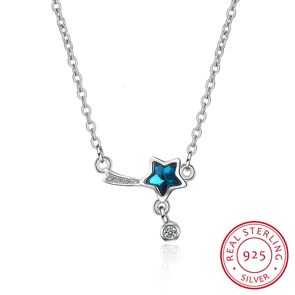 Женское ожерелье из серебра 925 пробы с синим кристаллом циркония|Ожерелья| |