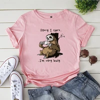 plus size s 5xl new sloth print t shirt women shirts 100cotton o neck short sleeve tees summer t shirt pink tops tshirt women
