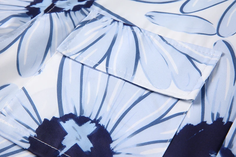 

blue floral shirts women contrast printing lovers long sleeve shirt loose top shows slim summer