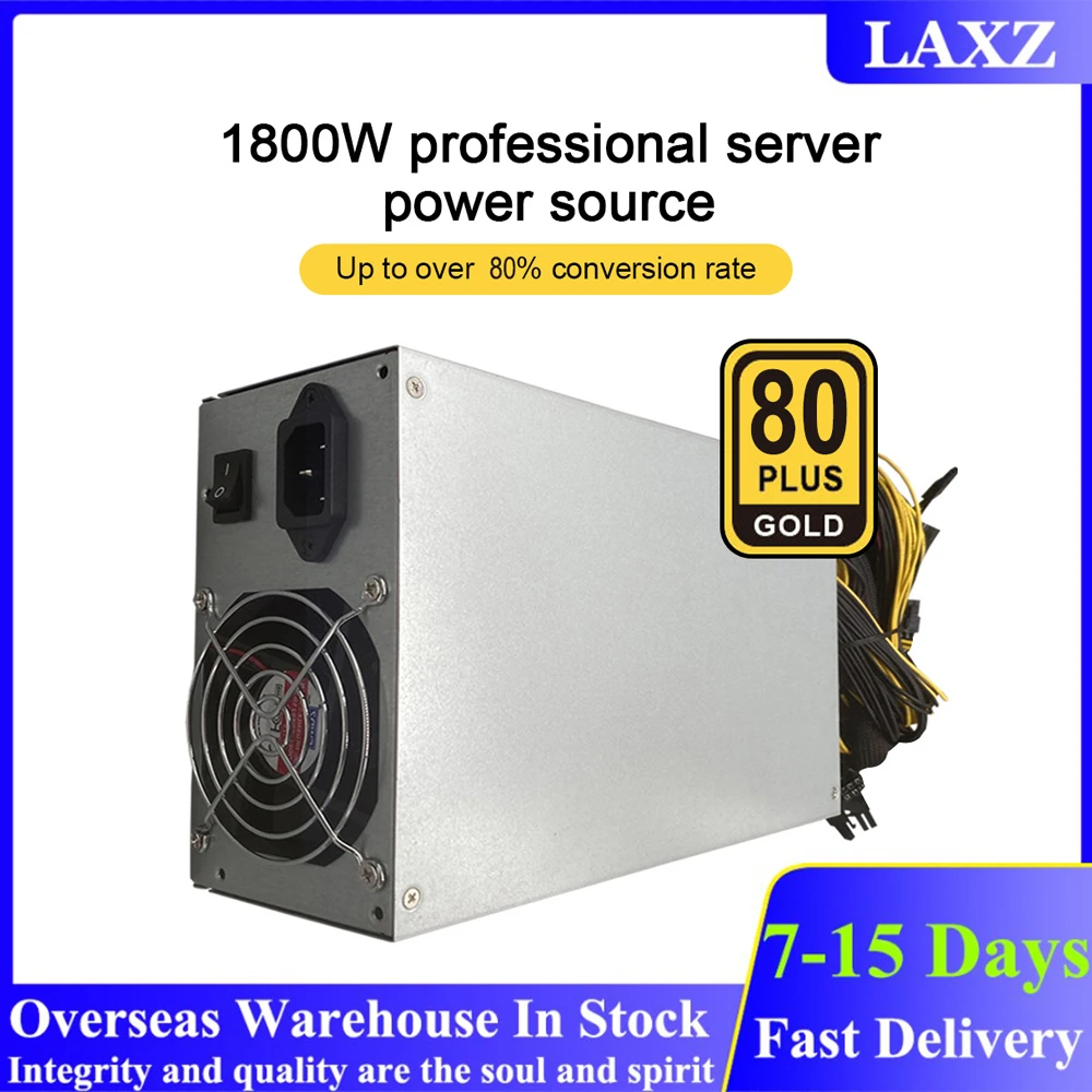 

1800W ETH Mining Machine Power Supply 180-240V Input 10 x 6pin 80% Efficiency Support Multi-GPU For Bitcoin Mining