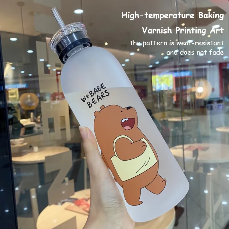 

1000Ml Cute Bear Plastic Water Bottle Leak Proof Large Capacity Bottle For Water Transparent Frosted Juice Cup Water Cup 2022