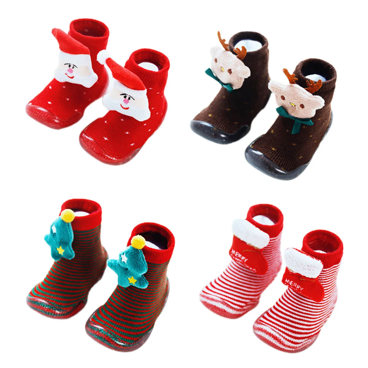 

1 пара, детские носки обувь осень-зима, нескользящая, Рождественская, в горошек, в полоску, на мягкой подошве, обувь для мальчиков и девочек, п...