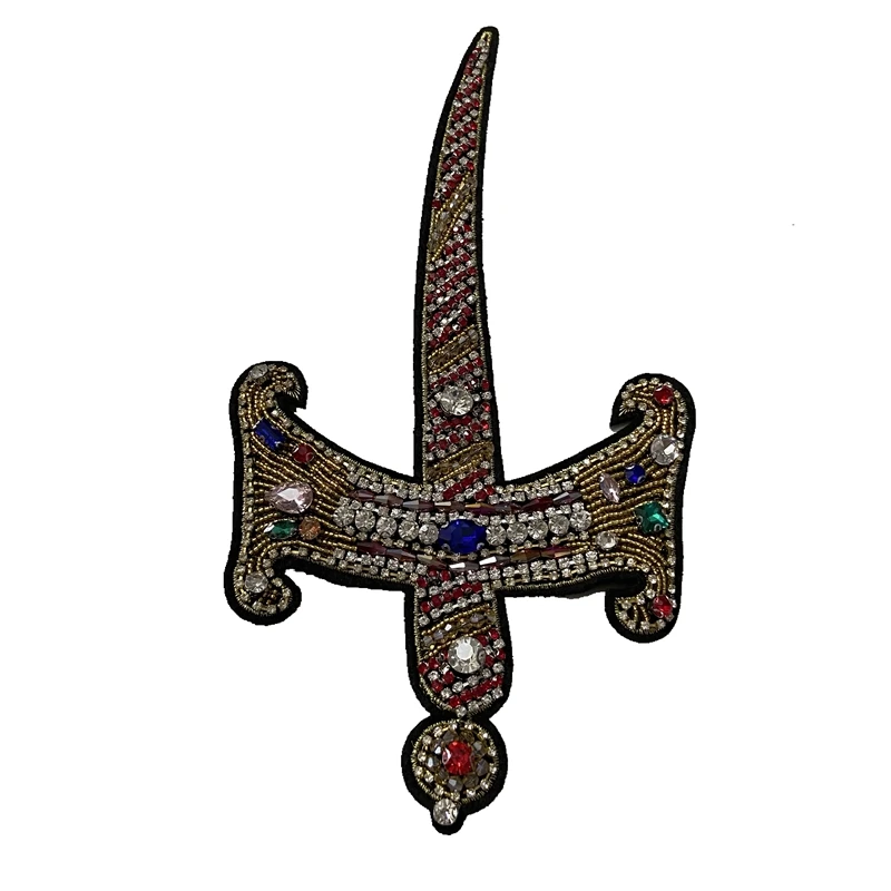 

sewing on rhinestone glass beads sword patches Iron on Sewing Crystal Applique For Jeans Clothing Decorations