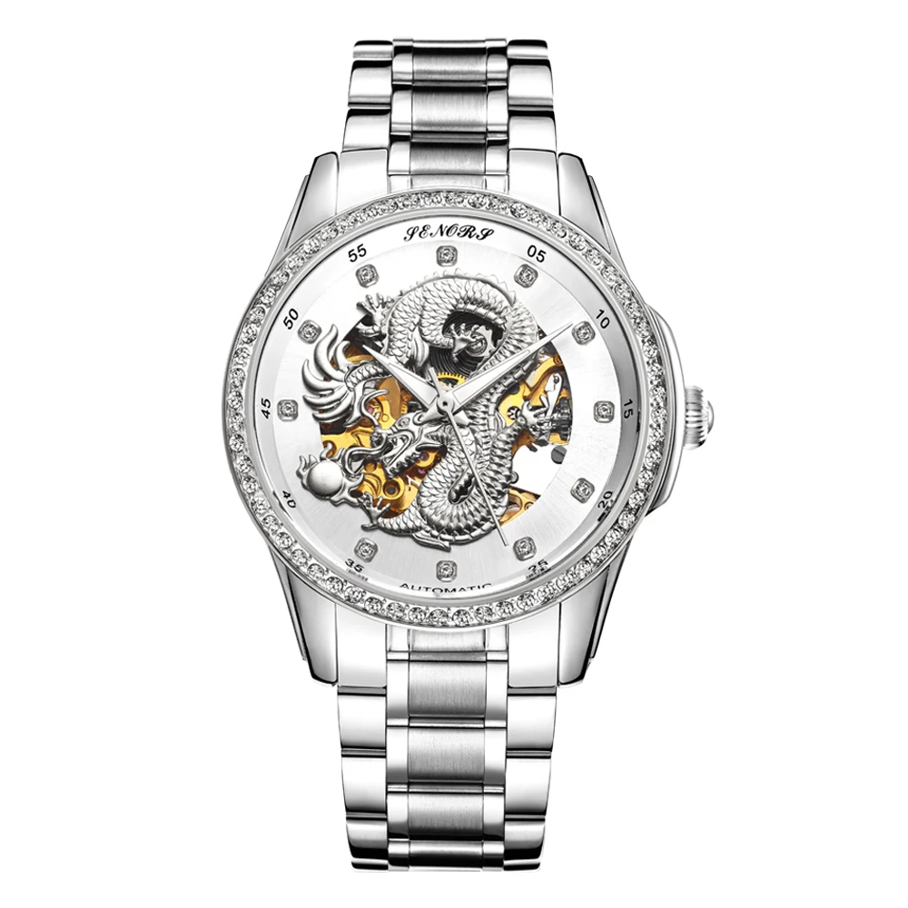 

SENORS Transparent Fashion Diamond Luminous Gear Movement Royal Design Men Top Brand Luxury Male Mechanical Skeleton Wri