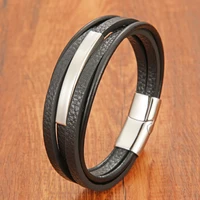 junpurry punk style stainless steel accessories bracelet genuine braided leather male bangles mens jewelry gift