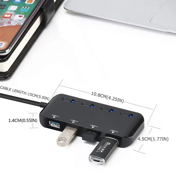 KuWFi USB 3 0 концентратор 4 порта быстрая скорость ультра тонкий USB3.0 сплиттер