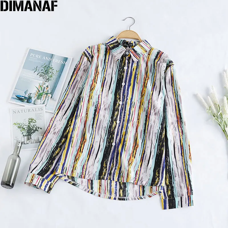 Женская шифоновая блузка в полоску DIMANAF винтажная Тонкая Блузка оверсайз с