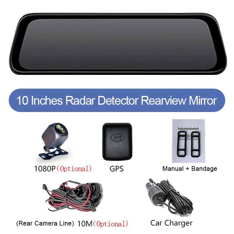 ADDKEY 10" Radar Detector RearView Mirror Car Dvr Camera Dual len 1080P 3 in 1 Dash cam Speedcam Russia AntiRadar video recorder images - 6