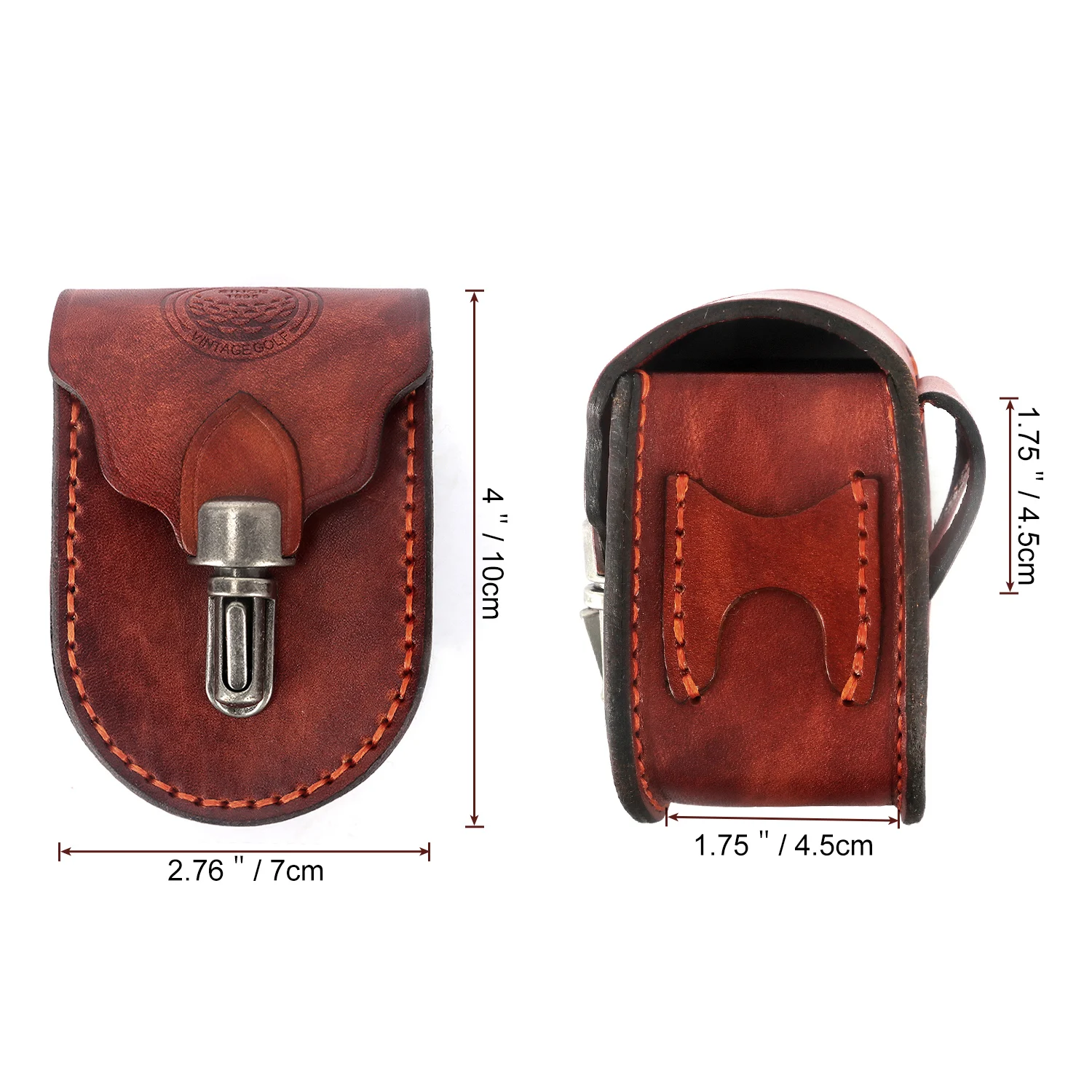 Tourbon Vintage Portable Golf Balls Pouch Tee Holder Storage 2 Balls Divot Tool Genuine Leather Golf Carrier Accessories