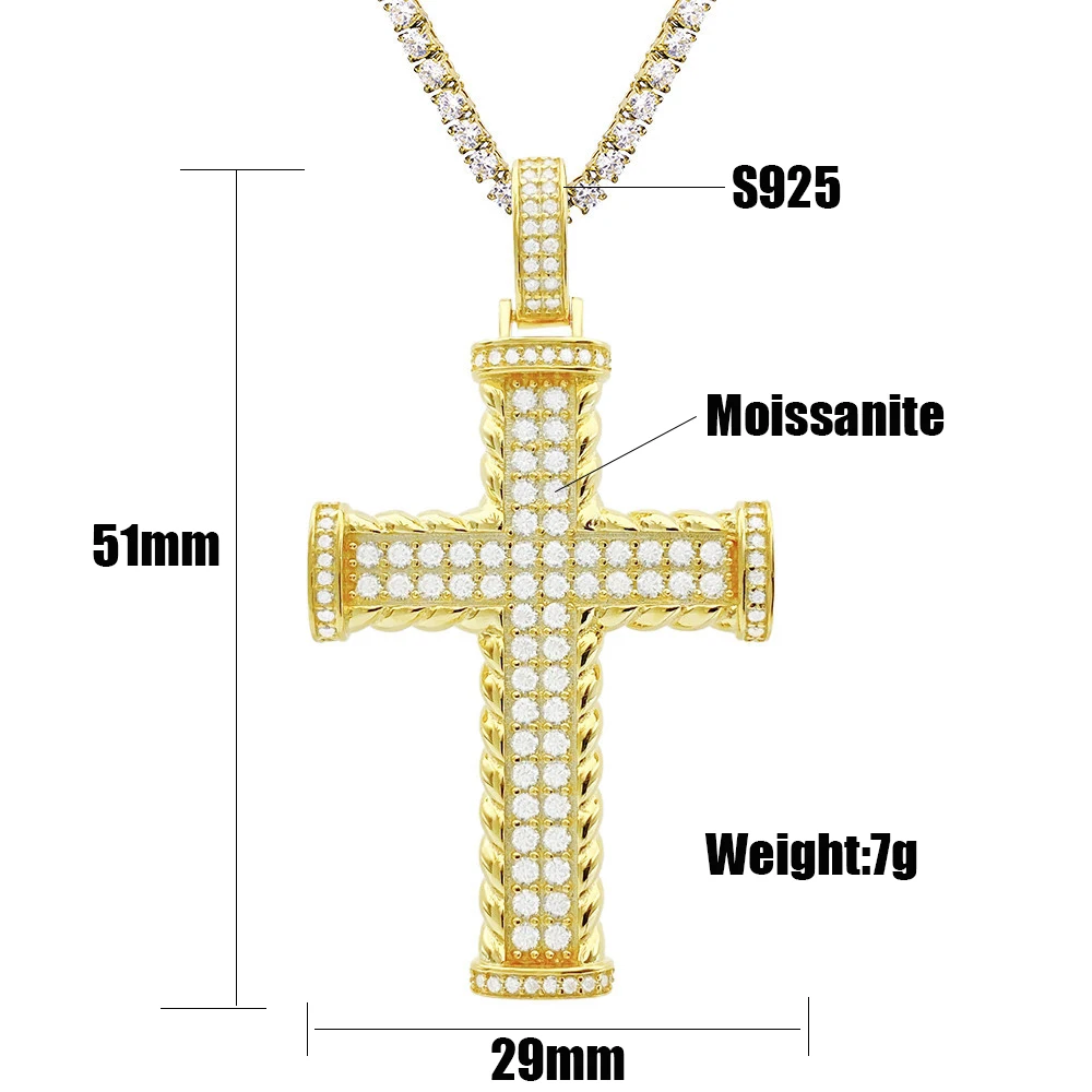 Moissminer Moissanite Necklaces New Cross Pendant S925 Real Diamond Iced Out Necklaces For Women Men Jewelry Pass Tester