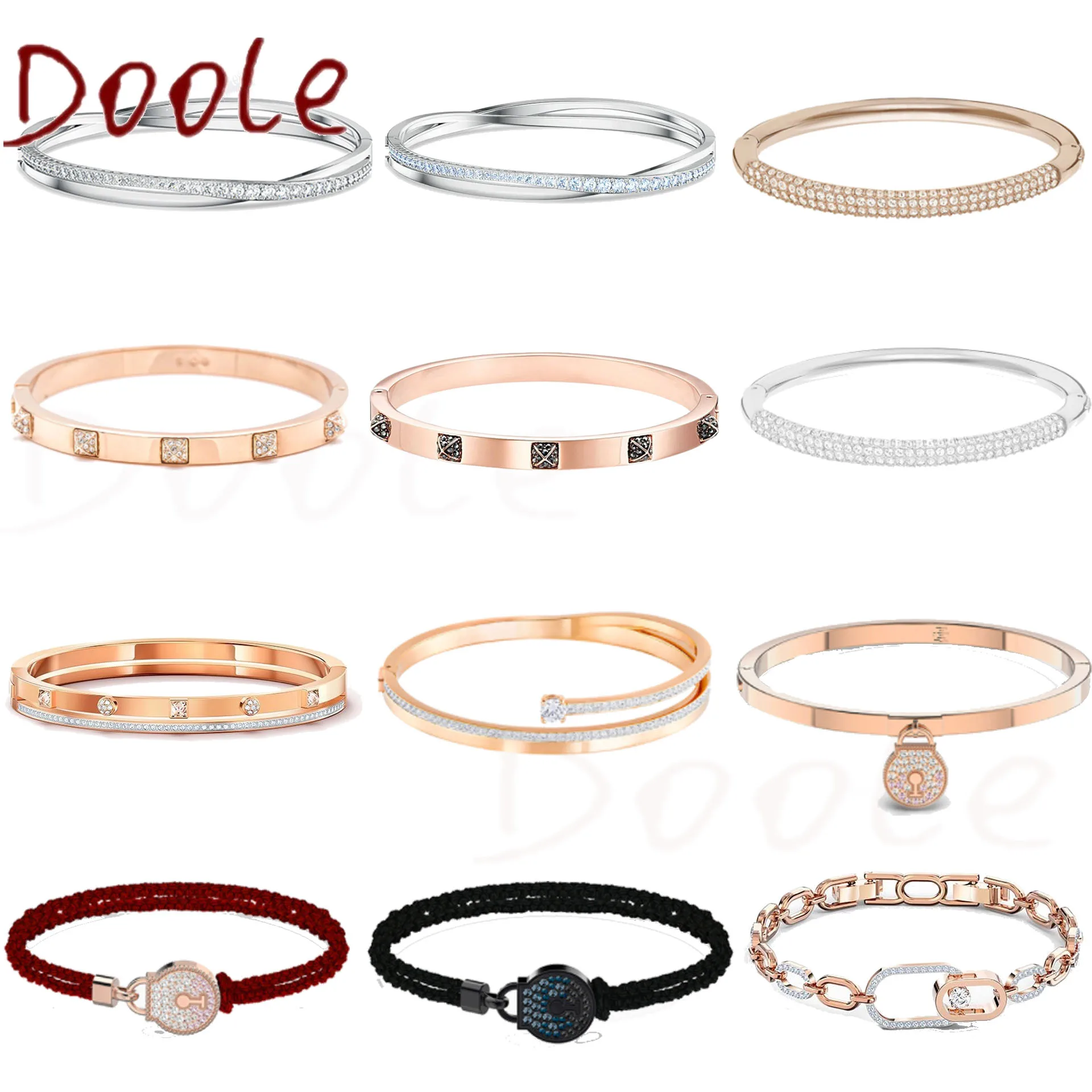 

SWA 2021 NEW Fashion Jewelry Original Charm Rose Gold Double Pyramid Crystal Bracelet Spiral Shape Lock Romantic Female Bangles