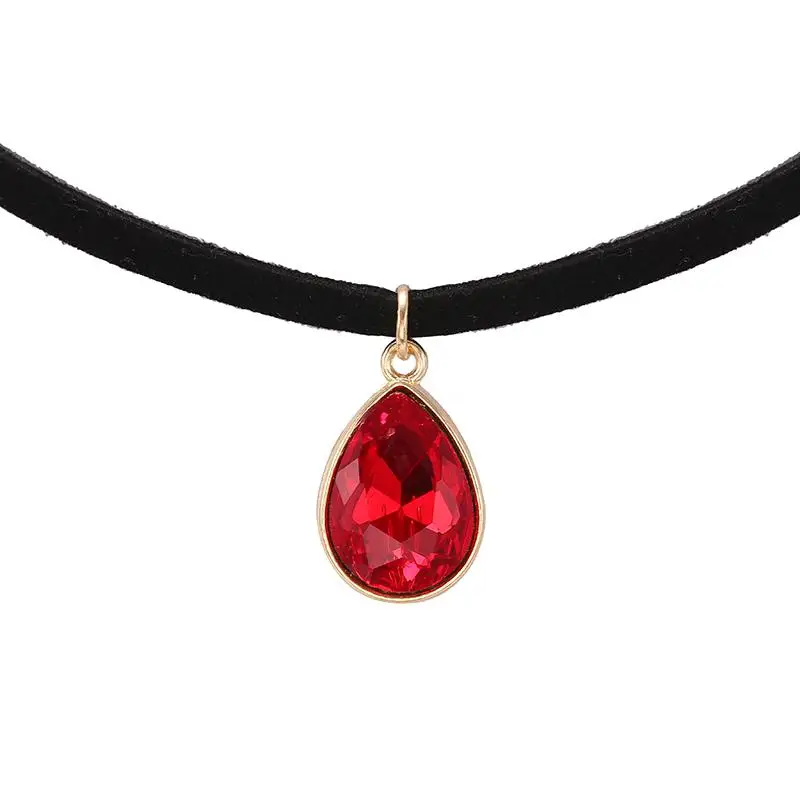 Горячее предложение Кручёные ожерелья BIJOUX обычный черный бархатный Кожа Капли Воды Кулон Макси себе Чокеры Цепочки и ожерелья Женская обувь ювелирные изделия - Окраска металла: Big red