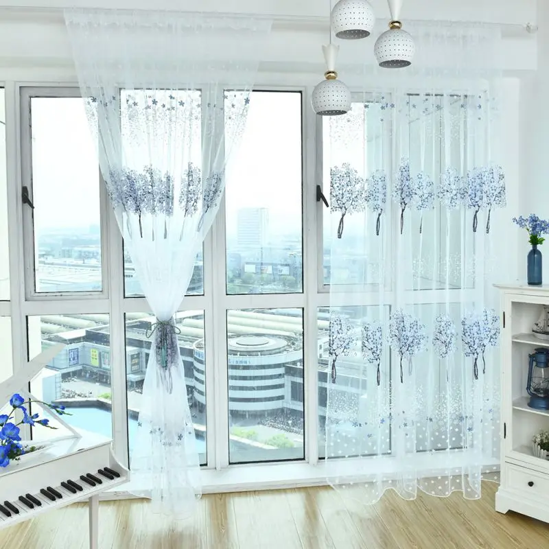 Тюлевые шторы на окна в гостиной спальне с пасторальным цветочным принтом 5