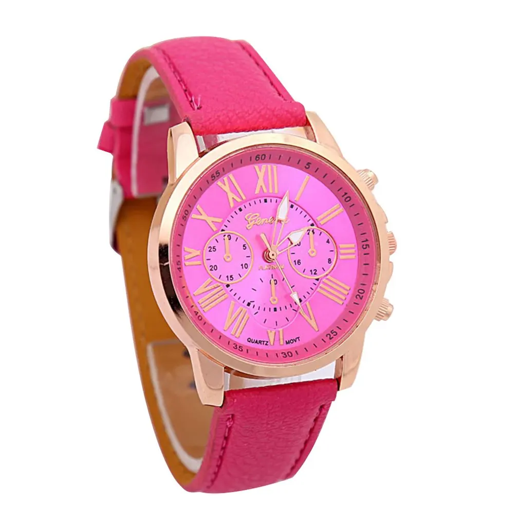 10 Fashion Brand Multi-function Analogue Round Big Dial Quartz Leather Strap Watch Wristwatch Coloful Strap - Цвет: 10