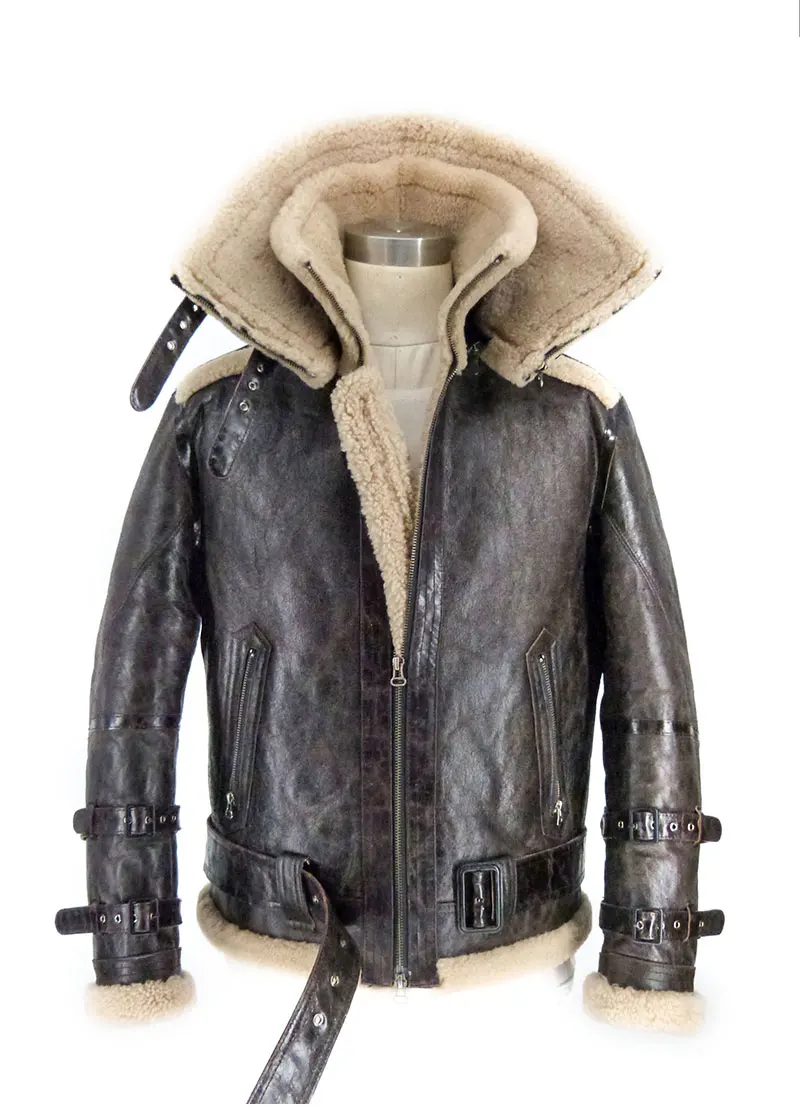 Мужская зимняя байкерская куртка с овчиной и шерстяной подкладкой двойным