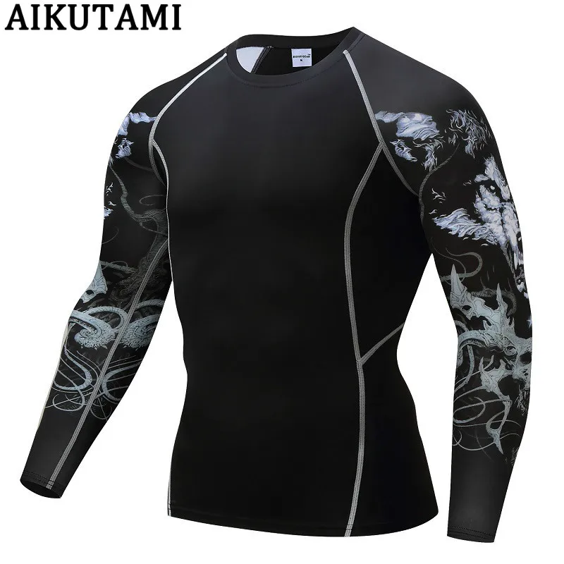 Rashguard длинная футболка для ММА Муай Тай Мужская быстросохнущая компрессионная