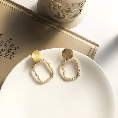 Милые круглые квадратные серьги с искусственным жемчугом темпераментные