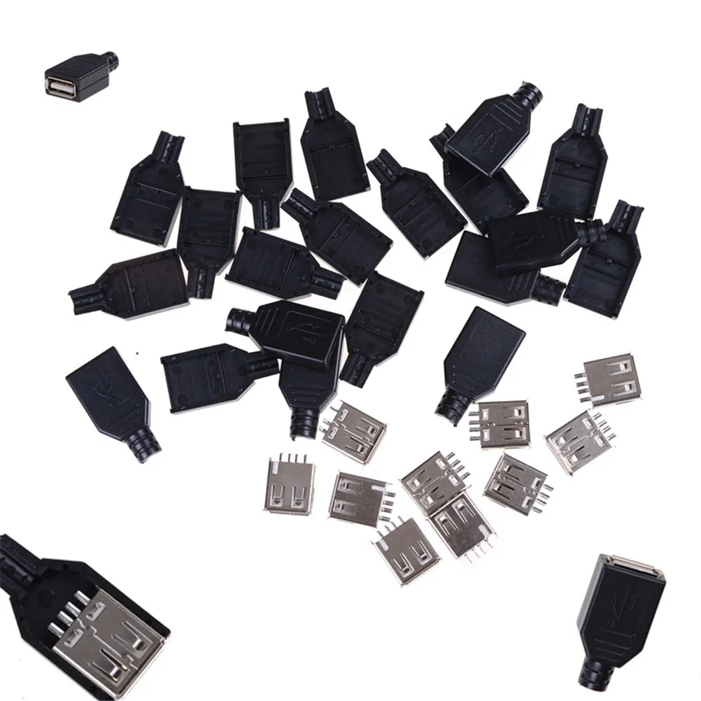 

New 10Pcs USB2.0 Type-A Plug 4-pin Female Adapter Connector Jack&Black Plastic Cover