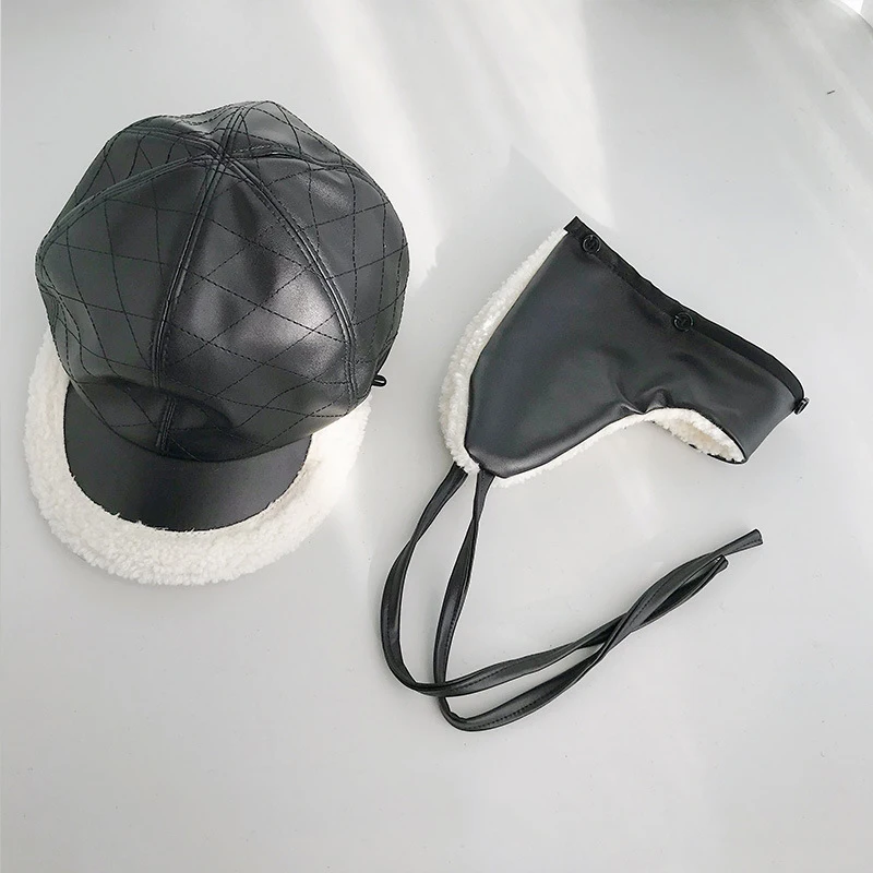 USPOP зимние женские шапки из овечьей шерсти кожаные бейсболки с козырьком для