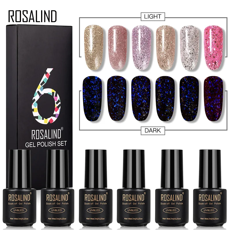 Гель лак ROSALIND для ногтей 6 шт. светящийся набор розового золота Гибридный все