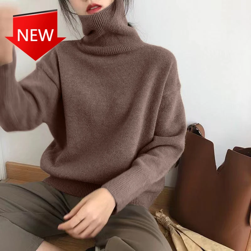 

Свитер женский Мягкий трикотажный, базовый пуловер с круглым вырезом, Свободный теплый элегантный джемпер из кашемира с высоким воротом