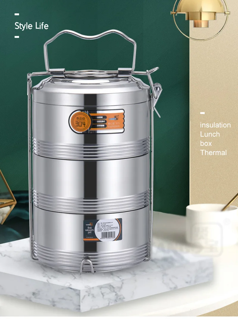 Термос с двойными стенками Ланч бокс из нержавеющей стали в японском стиле для