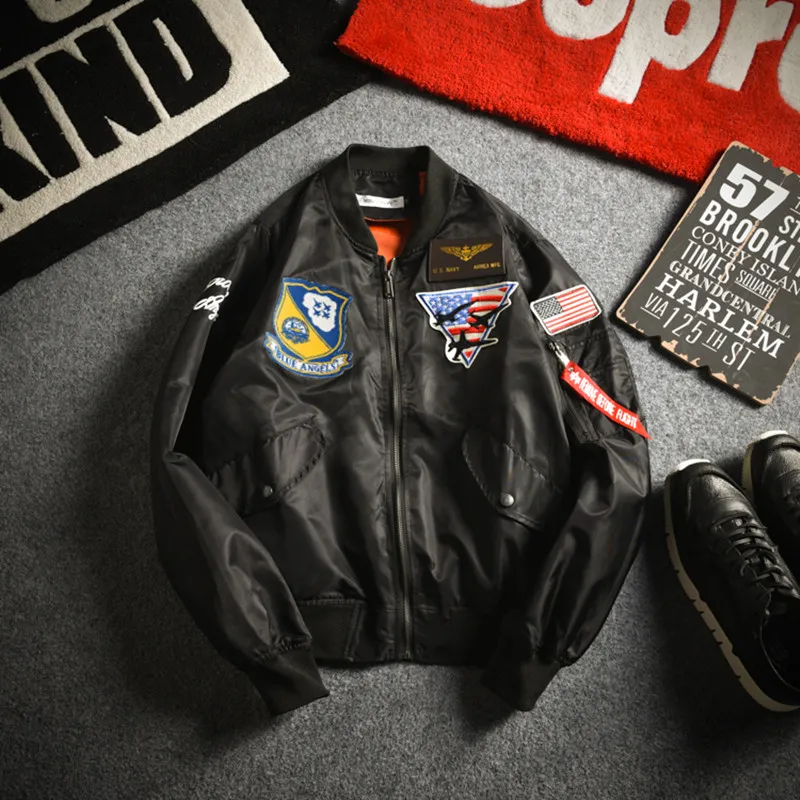 

Men's EU Designer Baseball Jacket 2019 Spring Bomber US Pilot Jacket Men Solid Zipper Windbreaker Couple Outerwear Coat 8039