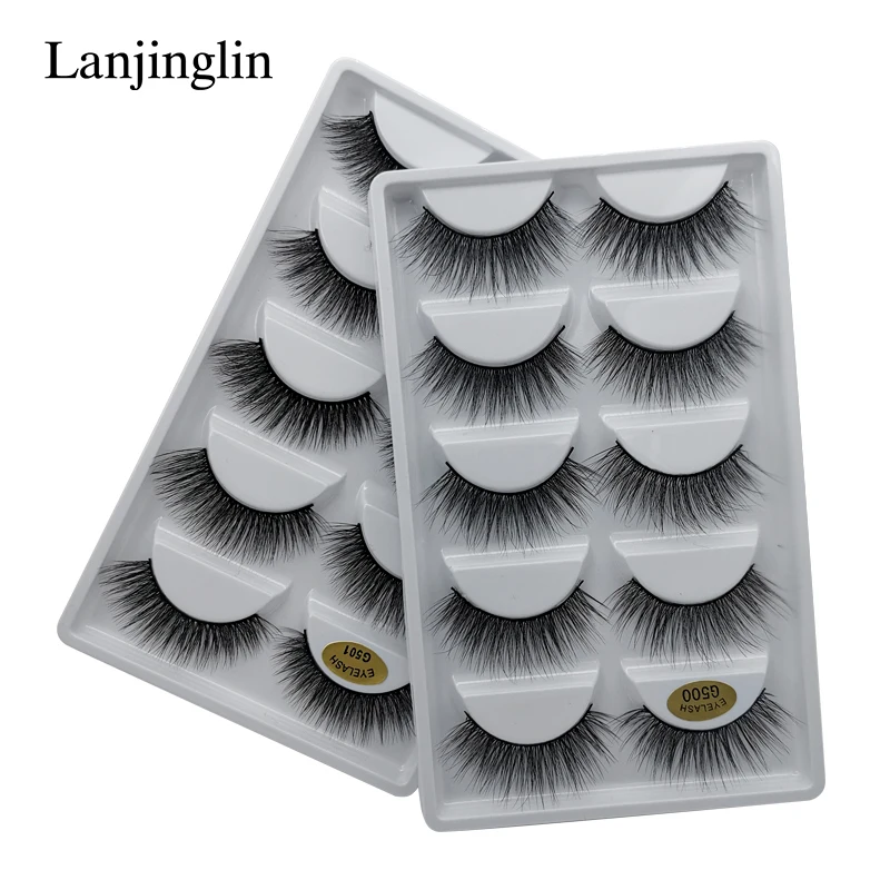 

LANJINGLIN 5 Pairs 3D Mink False Eyelashes Handmade Wispy Fluffy Long Lashes Natural Eye Extension Makeup Kit Mink Lashes Tool