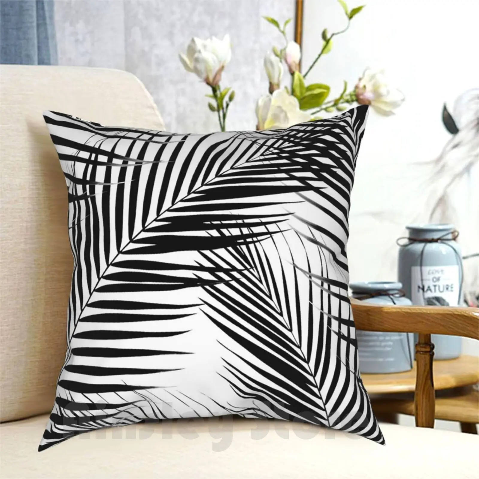 

Черно-белая подушка с листьями пальмы Cali Vibes #1 # тропический # Decor # художественная Подушка Чехол с принтом домашняя мягкая подушка черно-белая