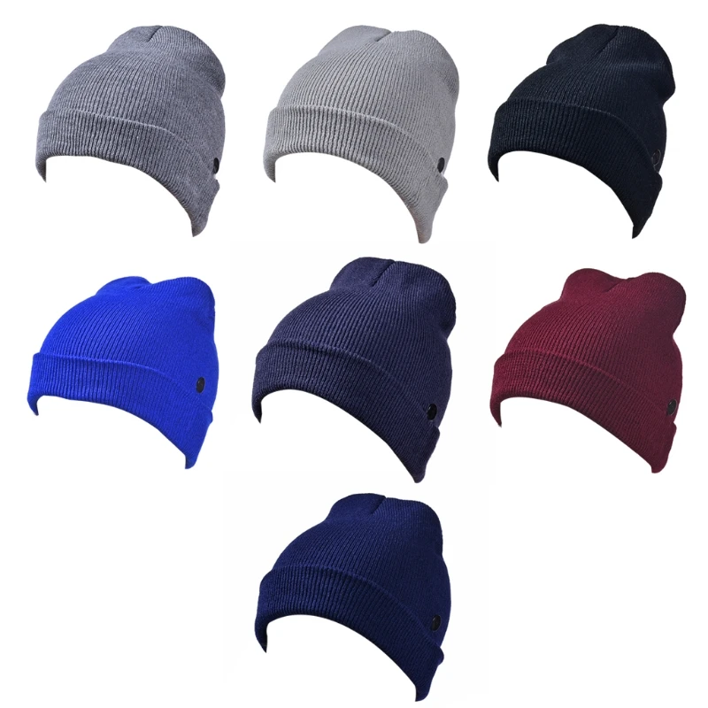 

Women Men Winter Knitted Beanie Hat with Anti-Tight Ear Protection 2 Side Buttons Simple Solid Color Cuffed Skull Cap