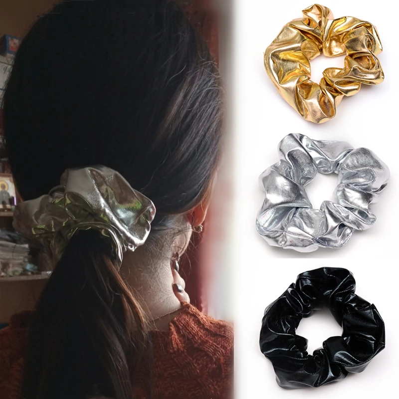 

Women Scrunchies Hair Ties Elastic Hair Bands for Women Hair Accessories Headwear Ponytail Hair Holders Gold Silver Black Color