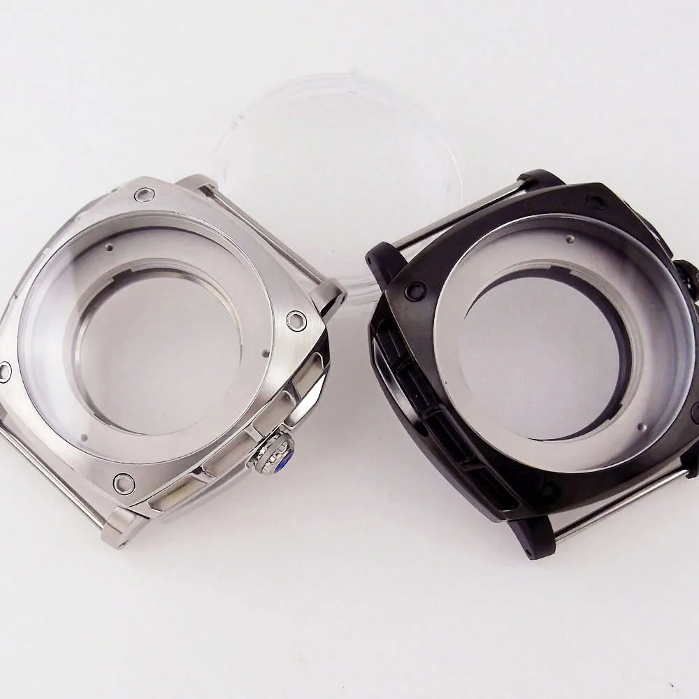 

47.5mm Sapphire Square Watch Case 316L Stainless Steel For Miyota 8215 821A 8205 Mingzhu/DG 2813 3804 Movement Silver/Black