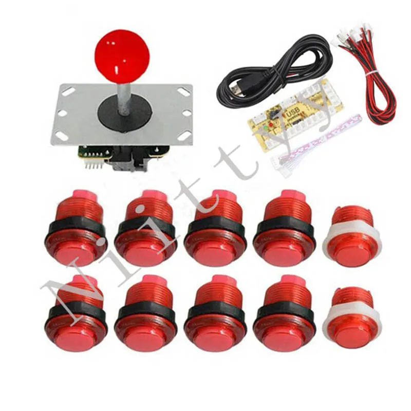 5V LED Illuminated Push Buttons Arcade DIY Kits Parts 5Pin Joystick Zero Delay USB Encoder To PC Game + 2x 24mm 8x 30mm | Спорт и