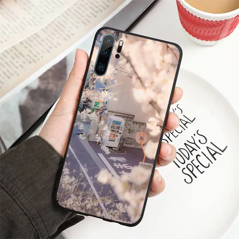 

cherry blossom street Beautiful Japanese view Phone Case For Huawei honor Mate P 10 20 30 40 i 9 8 pro x Lite smart 2019 nova 5t