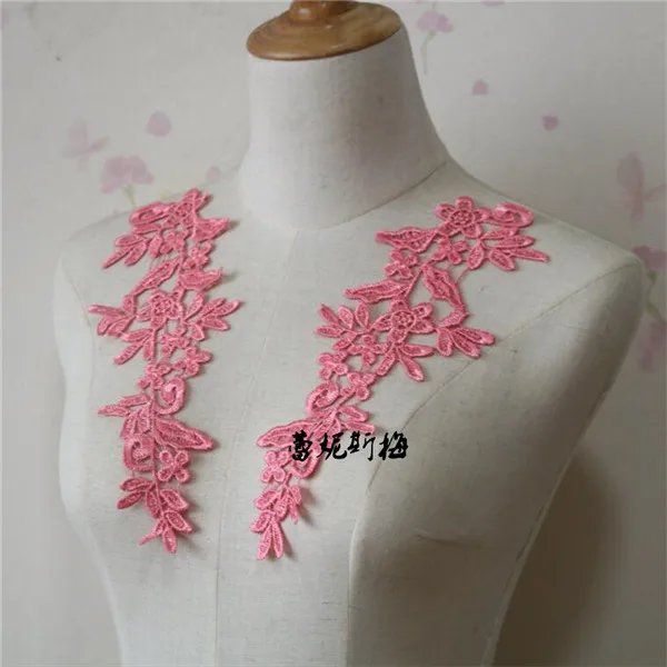 watermelon red 3 пары/6 шт, 18 цветов, Новое поступление, Золотая Кружевная аппликация в виде цветка для шитья, свадебное украшение, 24,5X8,5 см, BD0258-17 - Цвет: watermelon red